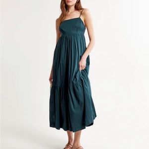 Abercrombie Low Back Babydoll Maxi Dress Petite XS Teal